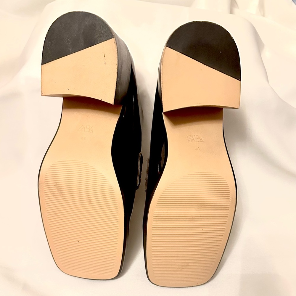 ZARA Black Patent Leather Loafers Block Chunky Heel NWOT | Women’s Size 40 - Picture 10 of 13